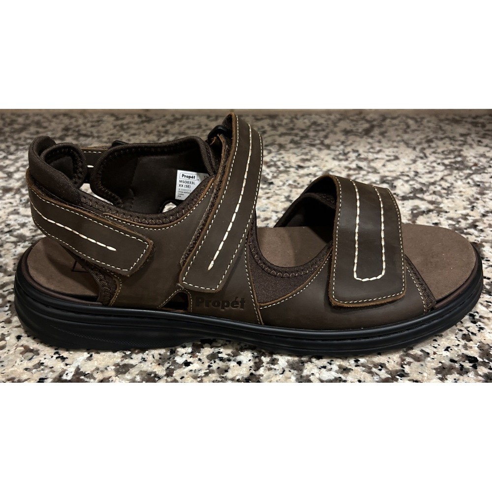New Propet Hudson Sandals Brown Leather Shoes Men's Size 12 Wide XX 5E MSO033L